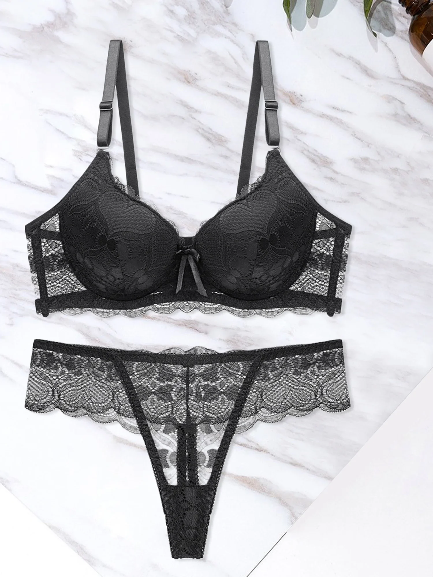 

Women s Floral Lace Lingerie Set Sheer Mesh Seductive Babydoll Push up Bra and Panty 2 Pcs Set with Garter Belt