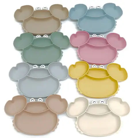 어린이 실리콘 구획화 된 저녁 식사 접시 만화 접시 아기 보조 식품 식기 흡입 컵으로 가을 방지