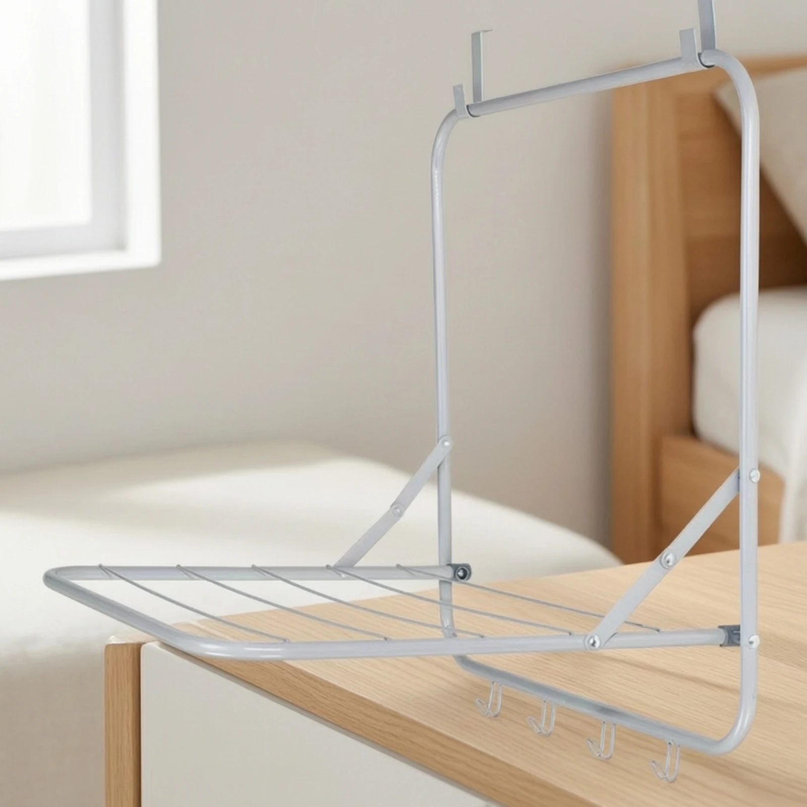 Over-the-Door Desiccating Rack with Lower Hooks Foldable Fold-down over-the-Door Desiccating Rack Space-Saving for Apartment