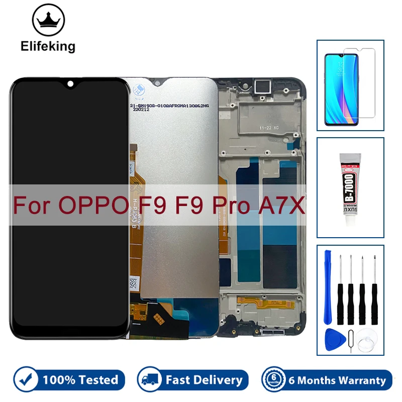 

6,3-дюймовый экран для OPPO F9 F9 Pro A7X CPH1823 CPH1881, ЖК-дисплей, сенсорная панель, дигитайзер в сборе, замена с рамкой