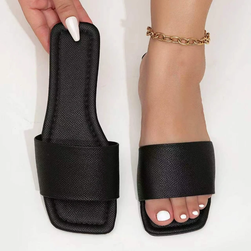 

Women Wide Fit Flat Black Slide Sandals Summer Open Toe Slippers Soft Comfortable Casual Beach Shoes Lightweight Slip On Shoes