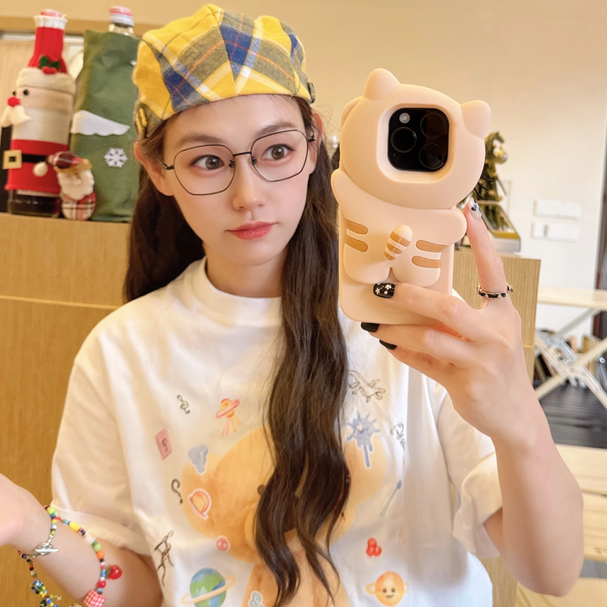 

For iPhone 12, 13, 14, 15, 15Pro 16 Pro Max 3D Cute Cartoon Back Cat Soft Silicone Phone Case Back Cover,Shockproof Shell Skin