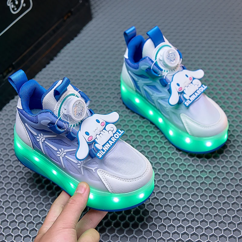 

Cinnamoroll Disney, обувь со светодиодной подсветкой для девочек, зима 2024, водонепроницаемые кожаные кроссовки, нескользящие мягкие дышащие детские кроссовки