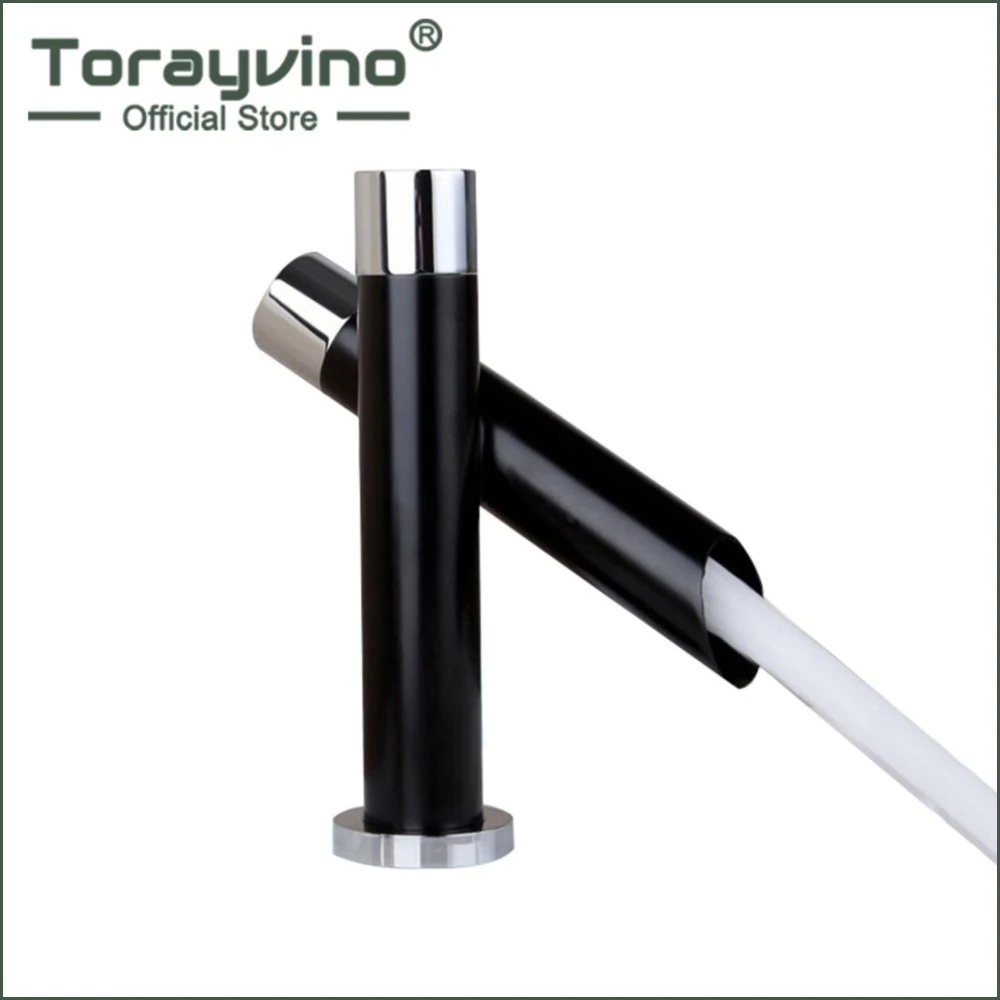 

Смеситель для ванной комнаты Torayvino, роскошный хромированный + черный смеситель для умывальника с одной ручкой, настенный смеситель для умывальника Torneira, смеситель для воды