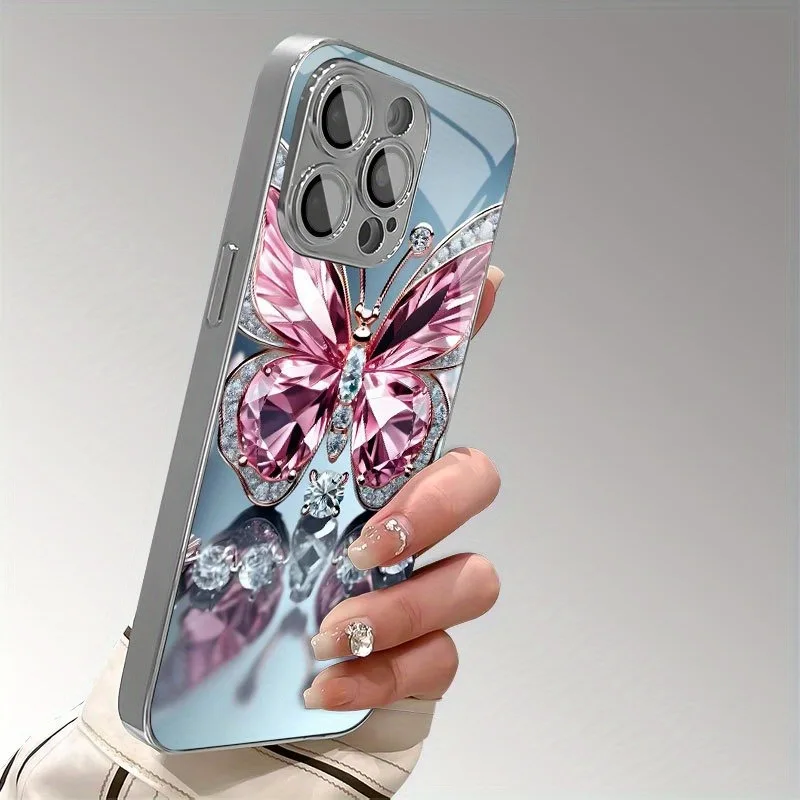 

Reflection Powder Butterfly Phone Case for Samsung Galaxy S25 S24 S23 S22 S21 S20 S10 S9 FE Plus Ultra 4G 5G Luxury Glass Cover