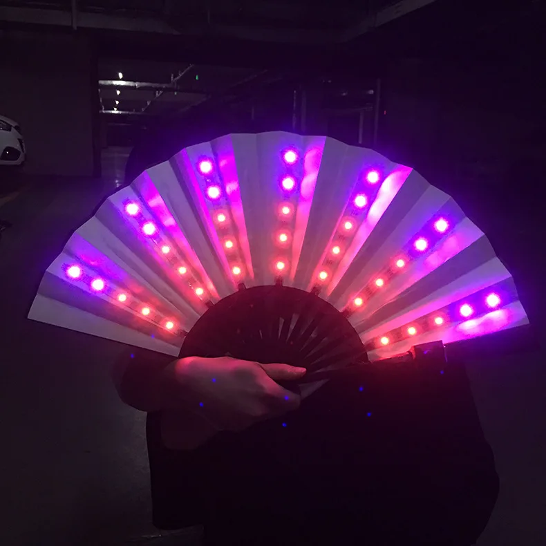 Party LED Folding Fan Light Luminous DJ Stage Performance Accessories Women Men Dance Props Nightclub Party Glowing Fan Rave