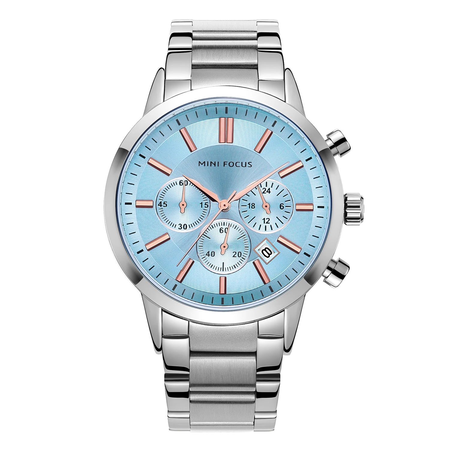 Mini Focus MF0188G Men Fashion Chronograph Wrist Watch Stainless Steel Band Calendar Waterproof Quartz Watches