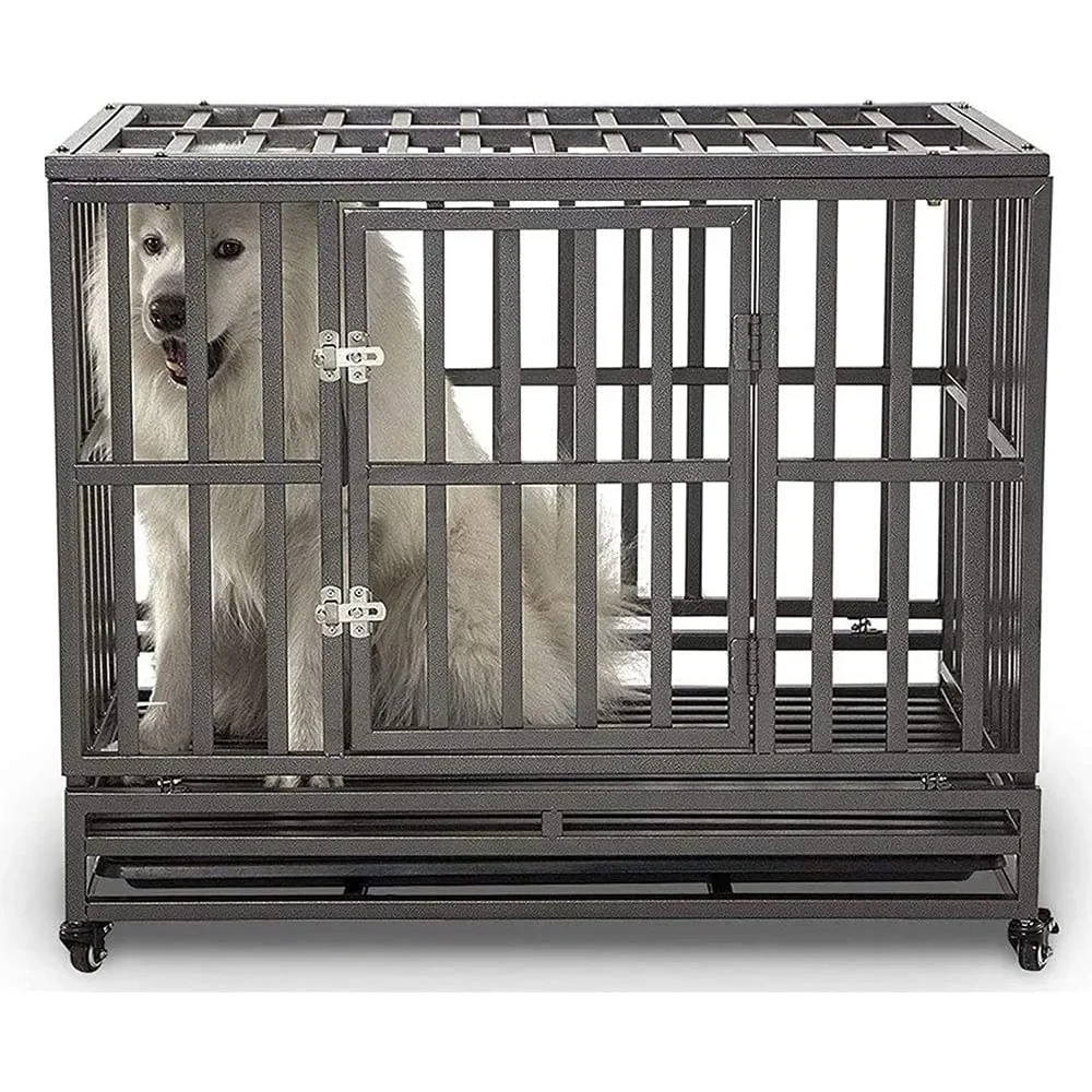 

Metal Dog Cage,Heavy Duty Strong Metal Dog Cage Pet Kennel Crate Playpen with Wheels,Outdoor Dog Cage