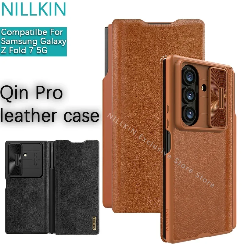 Кожаный откидной чехол Nillkin для Samsung Galaxy Z Fold 7 Qin Pro, кожаный откидной чехол для телефона с защитной крышкой для ручки