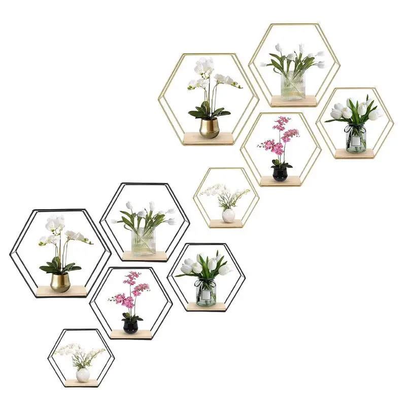 

Floating Shelf For Wall 5 Pieces Hexagonal Floating Shelves Set Modern Different Sizes Storage Rack Decorative Space-Saving Home