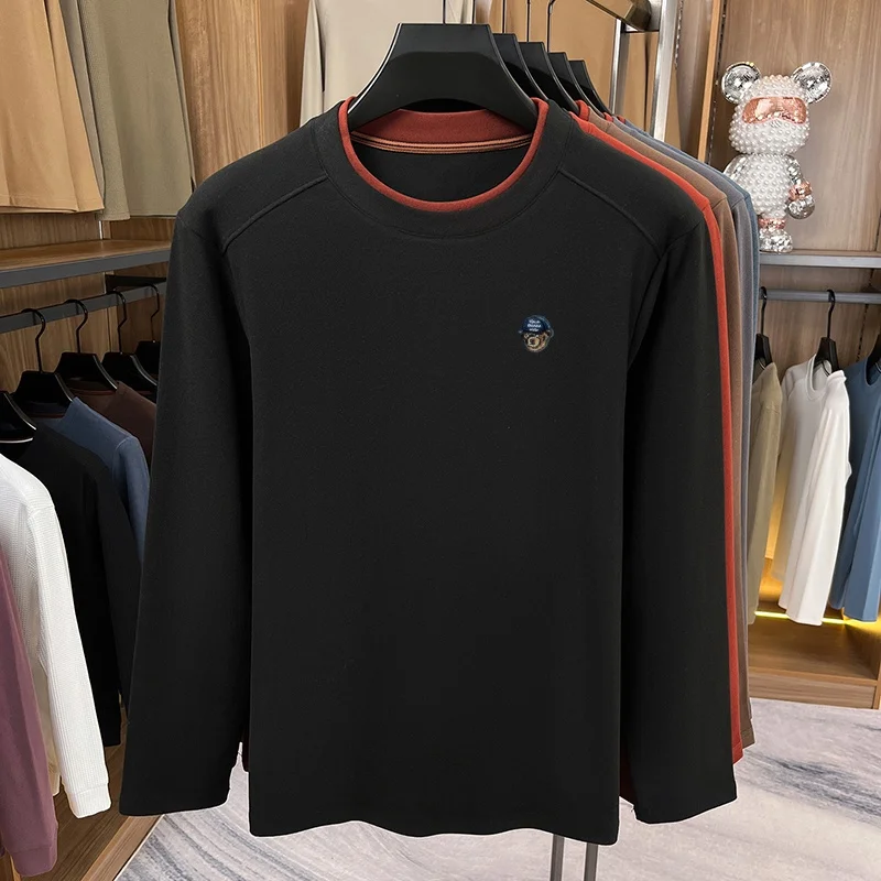 Herren Herbst Neuankunft Langarm O-Ausschnitt T-Shirt Original Einfarbig Bequeme Basis-Oberteile Lässige Vielseitige Herrenbekleidung – Detail 12