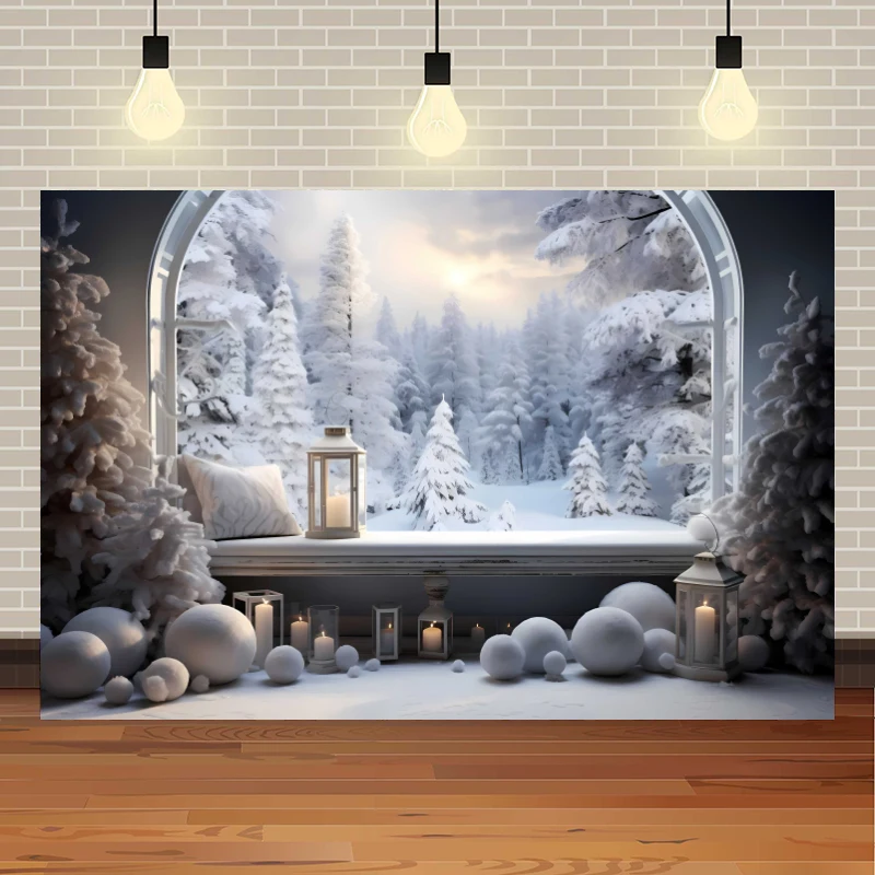 SeekPro Winter Snowy Forest House Xmas Trees Background Baby Photo Photographic Christmas Tree Sparkling Decoration