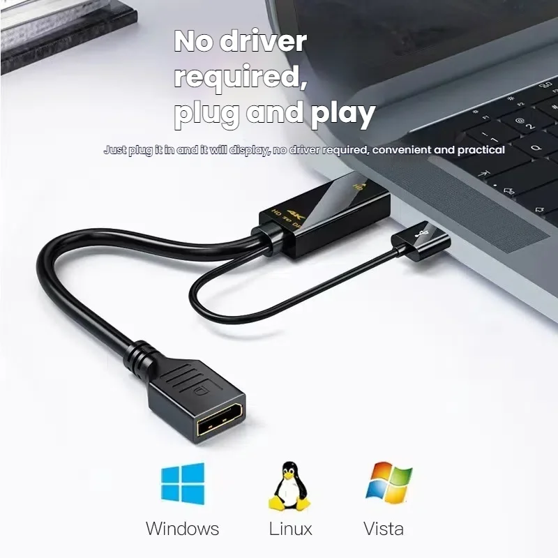 كابل محول نشط عالي السرعة 4k @ 60 هرتز HDMI ذكر إلى Displayport أنثى مع طاقة USB لأجهزة الكمبيوتر المحمول