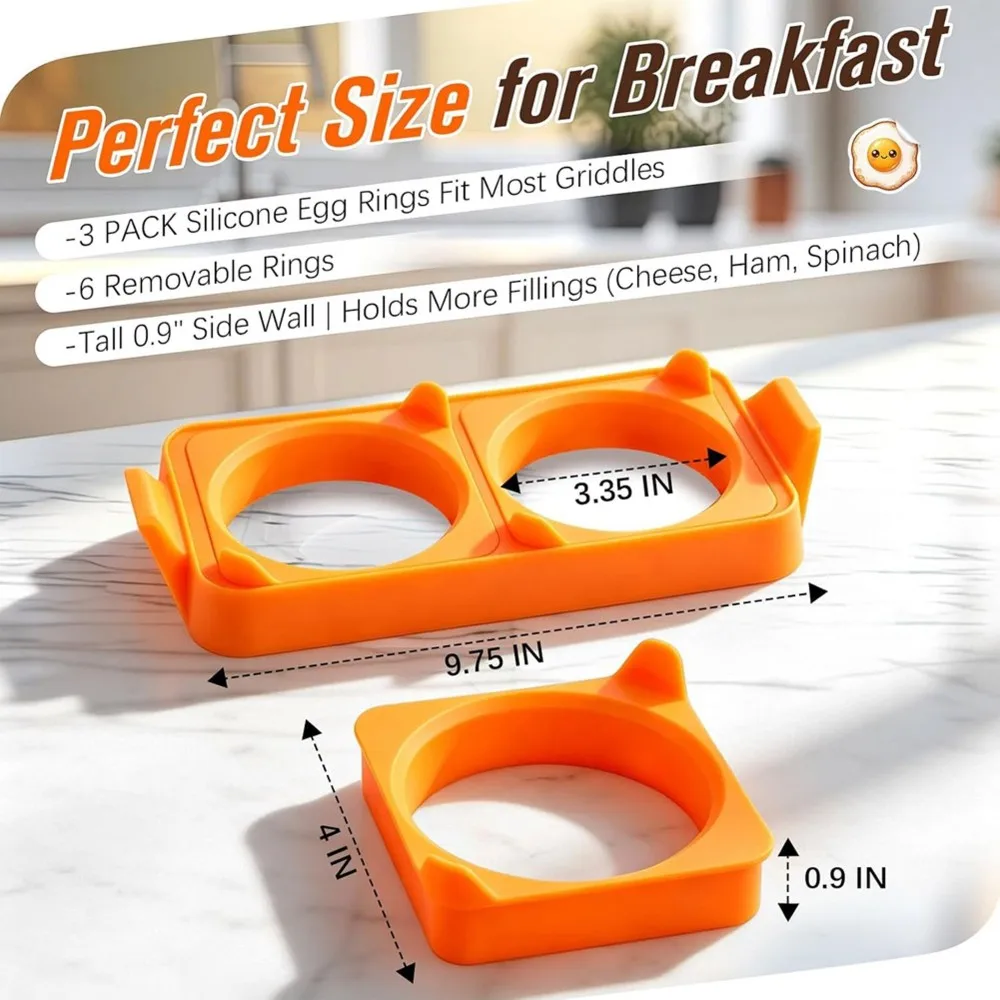 ABRU-Silicone Egg Rings For Griddle, Leakproof Food Grade Egg Rings With Heatproof Handle, Nonstick Grilling Accessories
