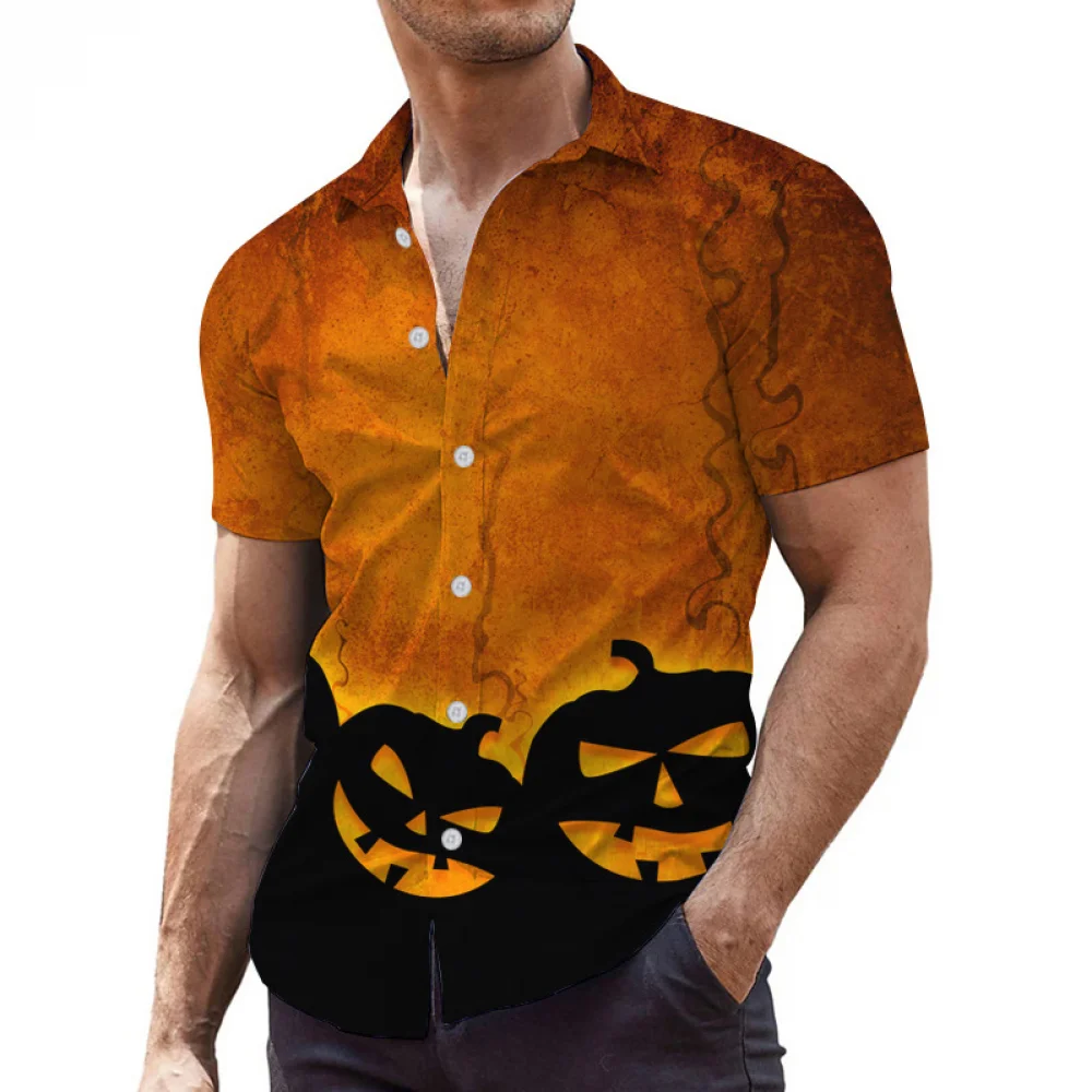 Anime Männer Halloween Party Shirt Spaß Kürbisse Weihnachten Kurzarm Button Down Jungen Hawaii Strand Stil Sommer männliche Bluse