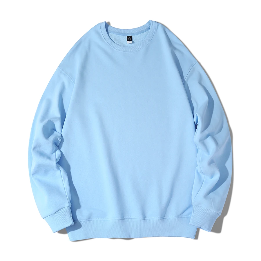 WAVLATII New Women Cotton Terry Sweatshirts Female Light Blue Hoodies Lady Casual Long Sleeve Tops for Spring Autumn