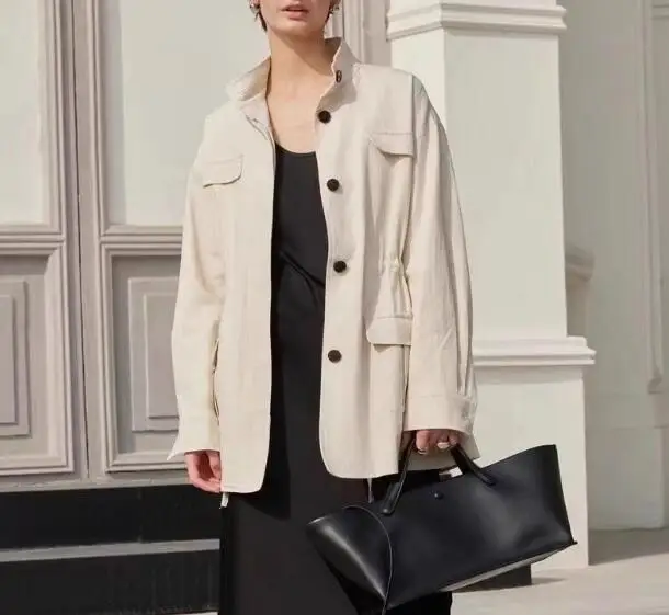 

SuperAen Korean High-end Collarless Coat Women's Spring 2025 New Loose Casual Simple Short Jacket Top
