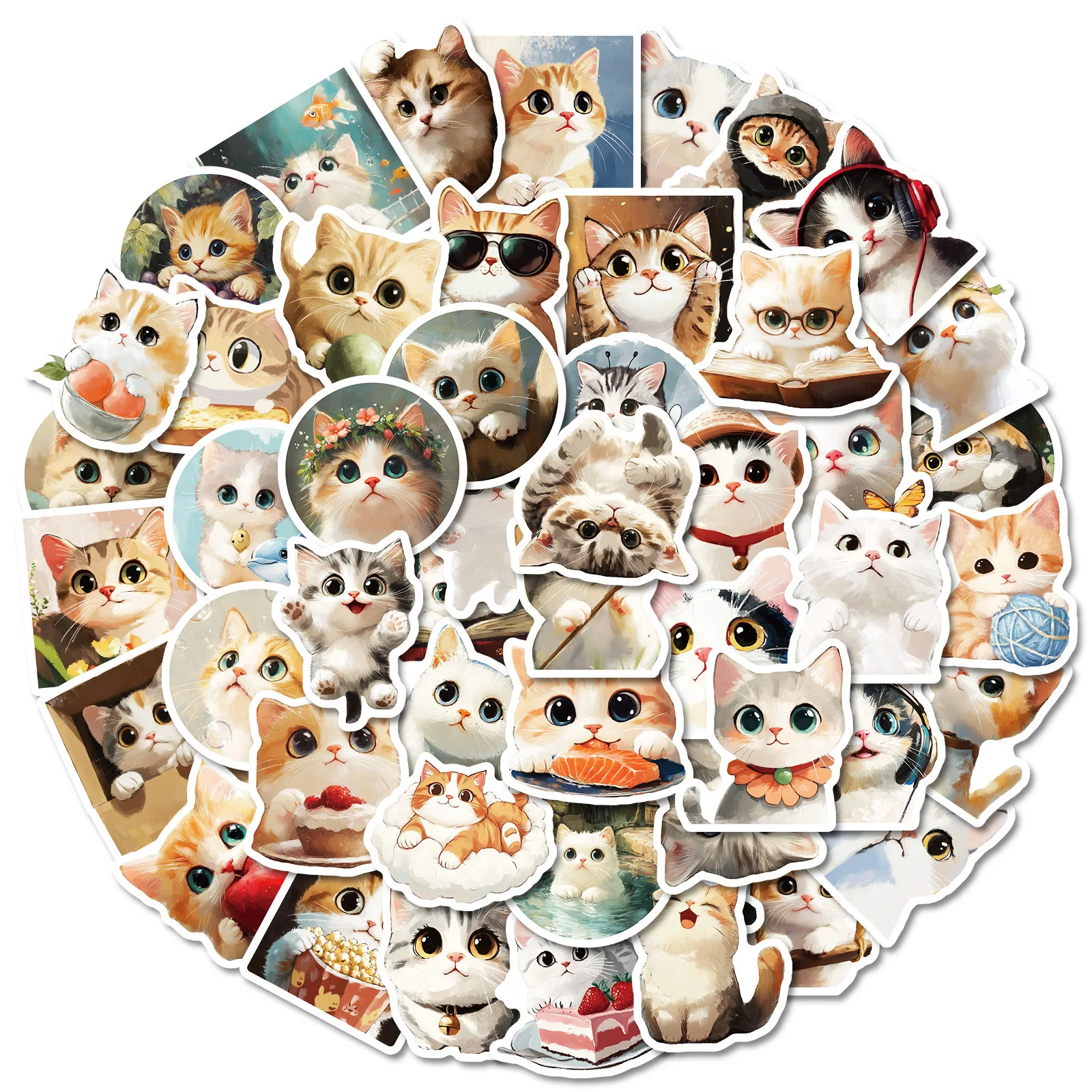 10/30/50Pcs Cute Painting Cat Graffiti Sticker Kawaii Animal Kids Toys Decals Laptop Helmet Luggage Guitar Aesthetic Stickers