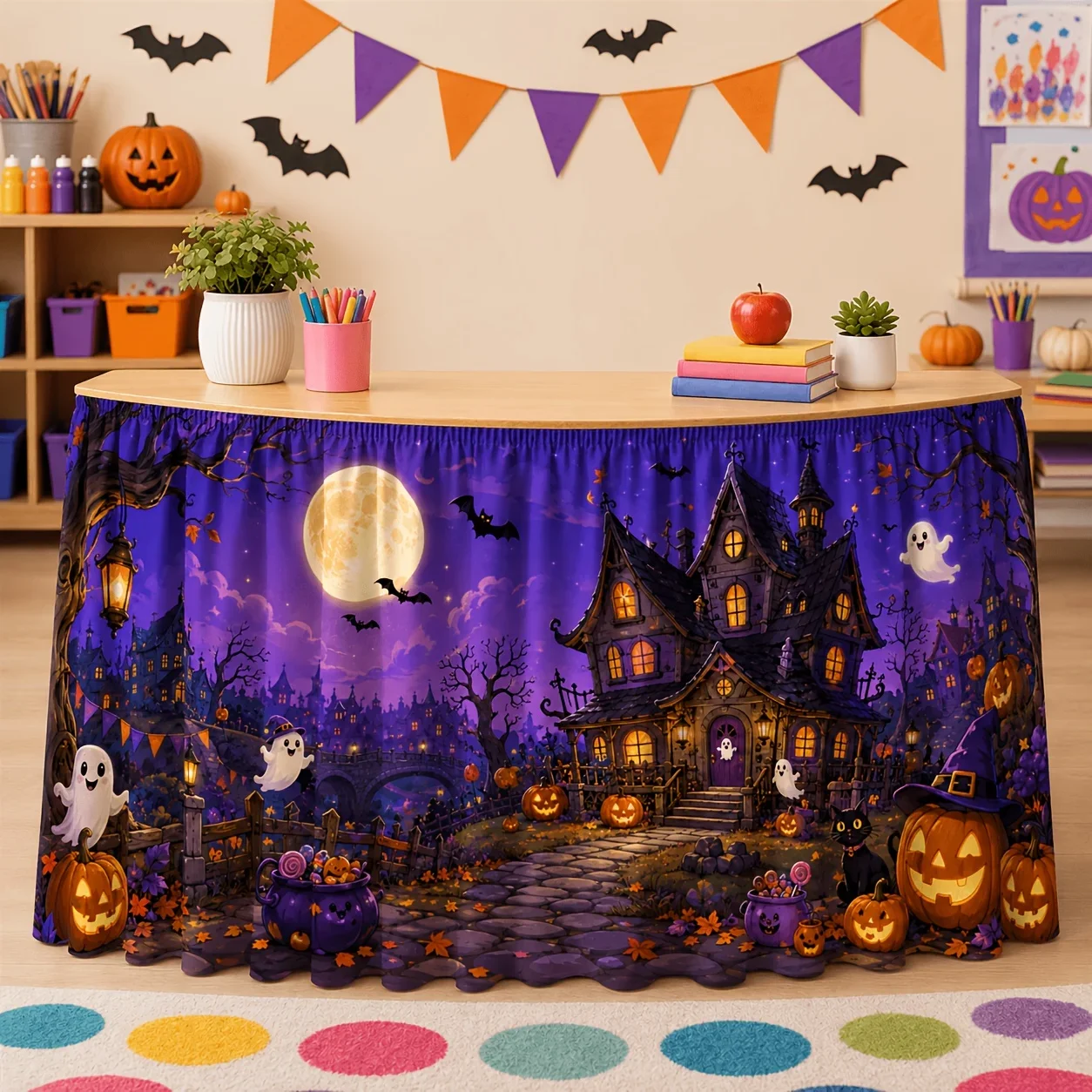 Halloween Castle Ghost Table Dressing - Scary Pumpkin and Bat Party Decoration - Classroom Theme Party Costumexzj