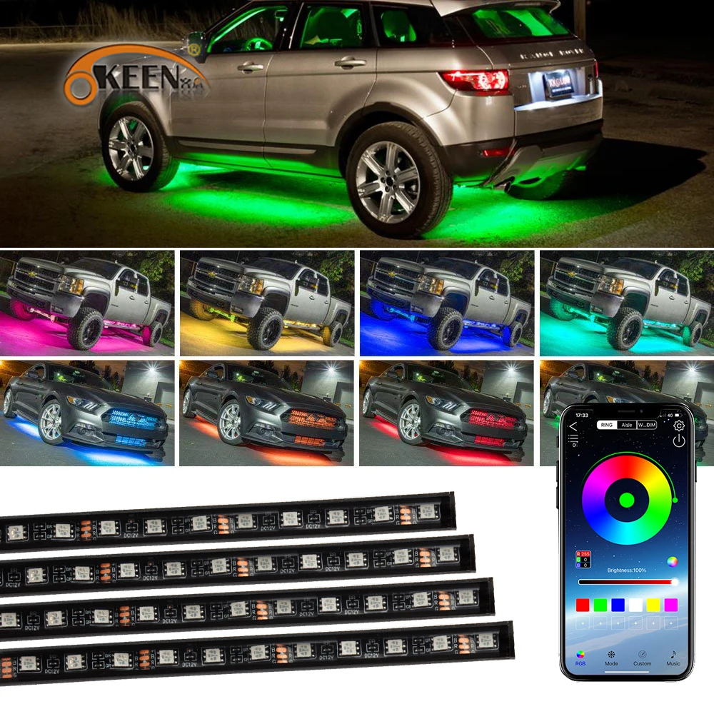 

OKEEN LED Car Underglow Light Strip Universal RGB Flexible Neon Lamp With RE App Control Auto Chassis Decoration Ambient Lights