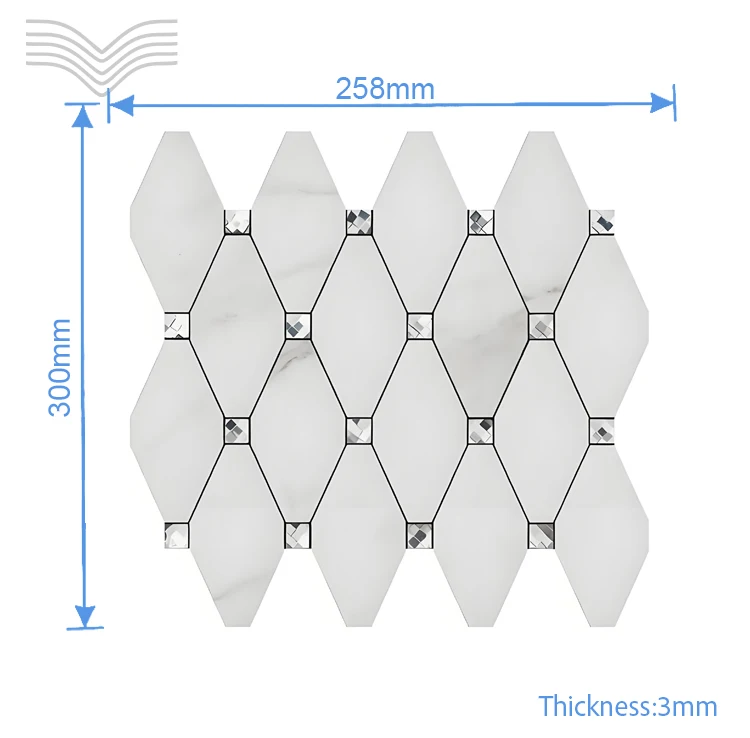 Self Adhesive White Marble Hexagon Mosaic Wall Sticker 3mm Waterproof DIY Wall Tile for Kitchen Bathroom Restaurant Shop Store