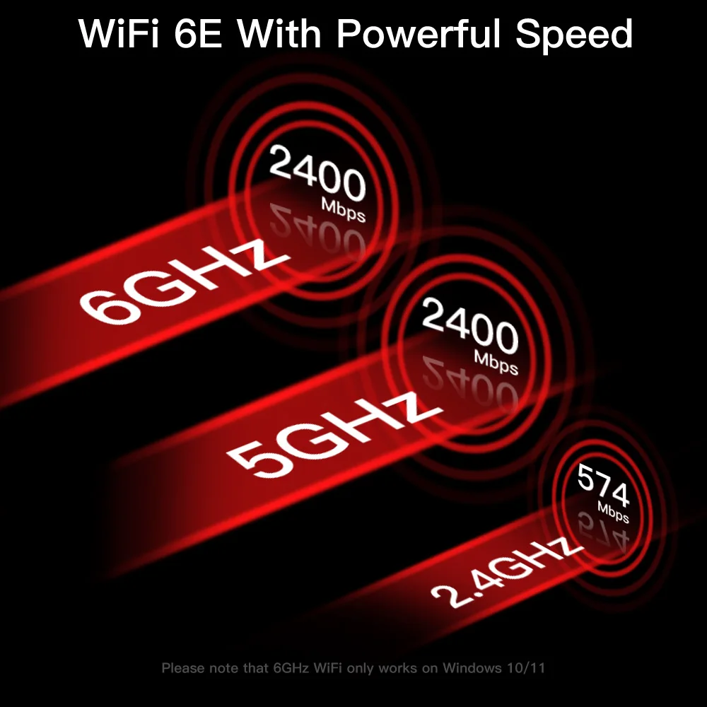 AX210 adaptor WiFi, Wifi 6E 5400Mbps PCIe kartu jaringan nirkabel AXE3000 BT5.3 2.4/5/6GHz 5374Mbps MU-MIMO 802.11ax untuk Win 10/11