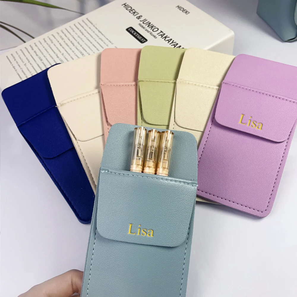 Customized name Moranti colored pu leather nurse pen case, double-layer anti-ink leakage pocket, white coat storage pen case image 3