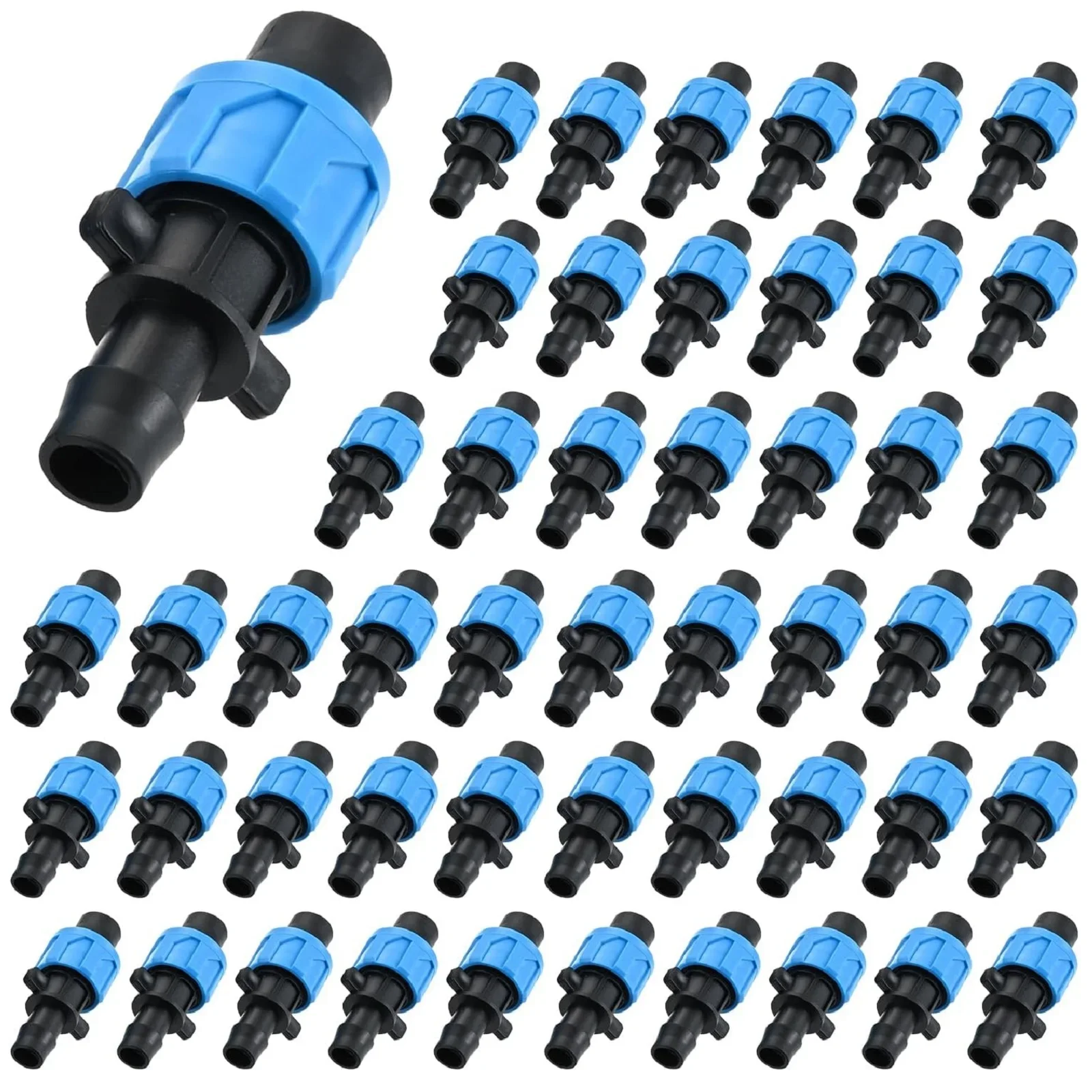 

50Pcs Drip Tape Connector Irrigation Tubing Fittings Twist Locks 1/4" Barb for 5/8" Drip Tape Sprinkler Fits Garden Flower Beds