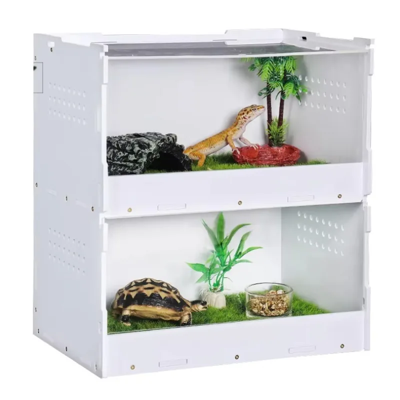 

Acrylic Reptile Enclosures Detachable Transparent Reptile Tank Hamster Case Double Layered Reptile Breeding Box