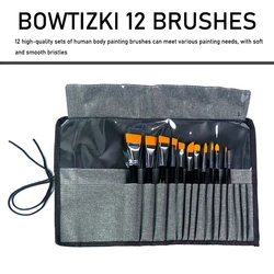 Bowitzki 12pcs Artist Brush Set for Facial paint Acrylic Oil Watercolor Gouache Painting Face Body Paint Brush with Package