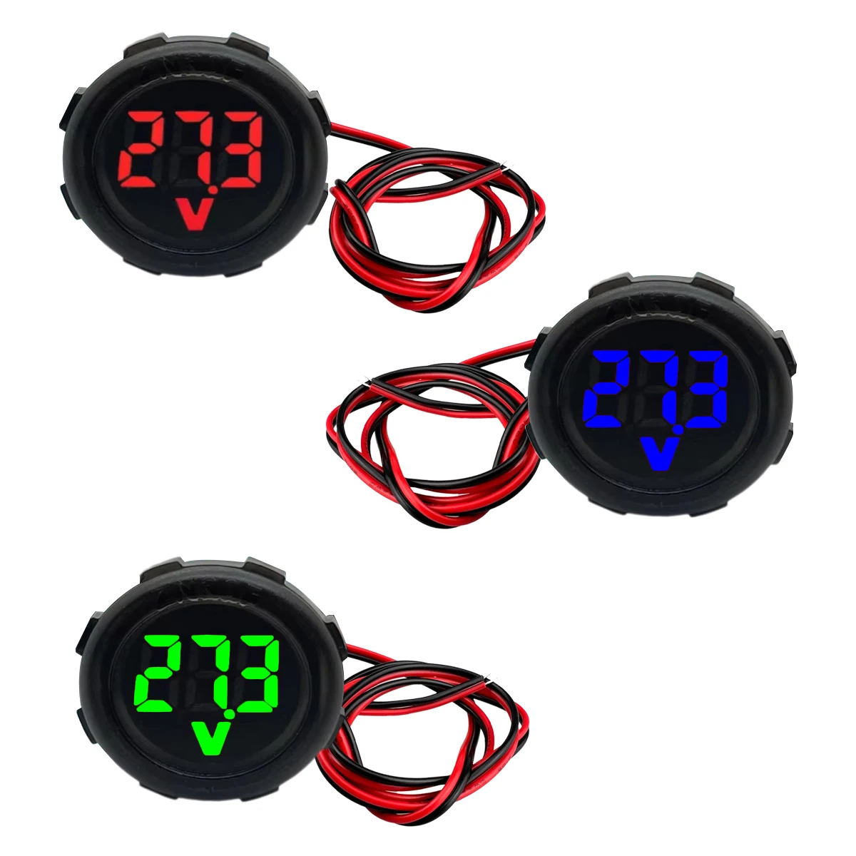 DC 4-100V  Round Two-wire  LED Digital Display Waterproof  Voltmeter DC Digital Car Voltage Current Meter Volt Detector Tester