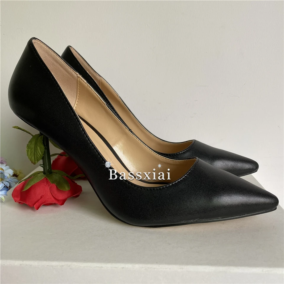 Individual Rose Flower Heel Women Pumps Genuine Leather Sexy Pointed Toe Slim Dress Shoes For Girls Spring Autumn