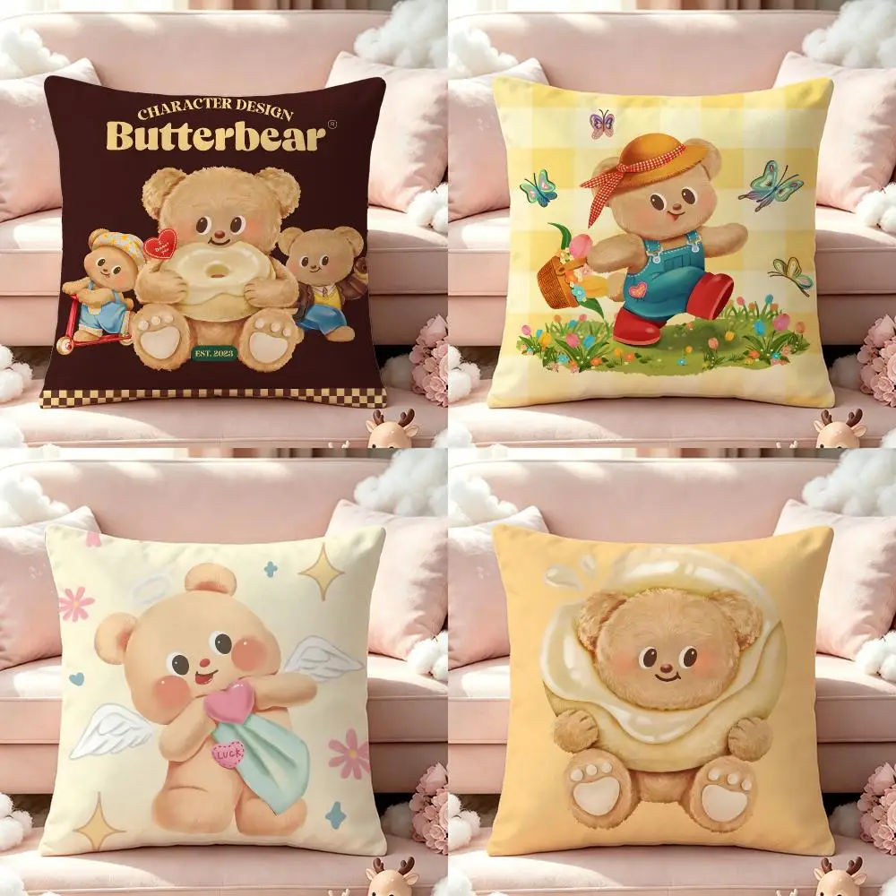 IP Butter Bear Cushion Cover Pillow Short Plush Pillow Cute Simple Style For Living Room Bedroom Birthday Gift