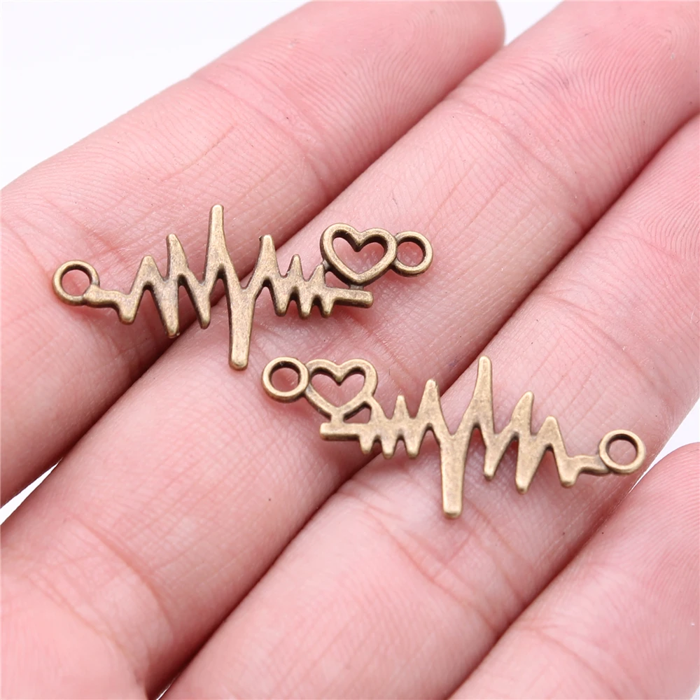 WYSIWYG 20pcs 31x14mm 3 Colors Heart Ecg Connector Charms For Jewelry Making DIY Jewelry Components DIY Jewelry Findings