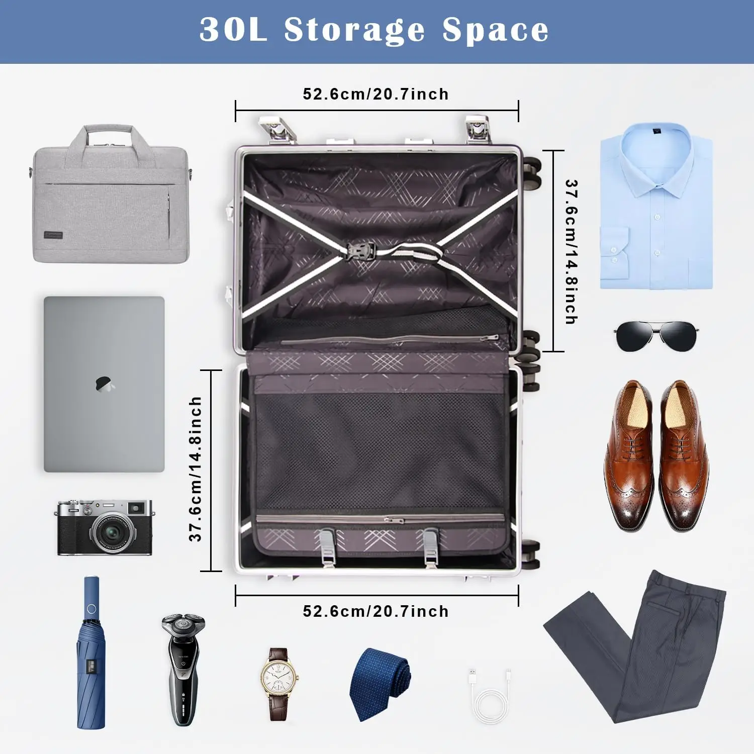 Dominox-Todo O Alumínio Carry On Bagagem, Hard Shell Mala para Viagem, Zipperless Bagagem Verificada