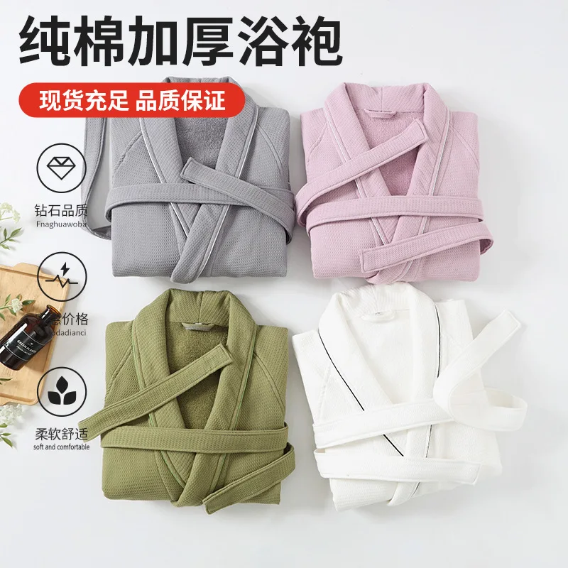 Cotton Terry BathRobe Spring Autumn Morning Robes Sleeve Waffle Bathrobe Hotel Autumn Winter Towel Couples Pajamas Sleepwear