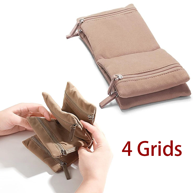 

Foldable Jewelry Organizer Multiple Grids Velvet Zipper Pouch Necklace Bracelet Delicate High Capacity Earrings Container