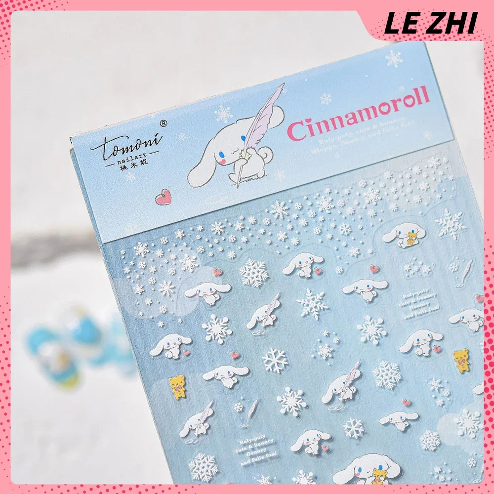 Sanrio Kerst Hellokitty Cinnamoroll Nieuwe Cartoon Nagelstickers Sneeuwpop Sneeuwvlok Diy Handgemaakte Stickers Nail Art Decoratie