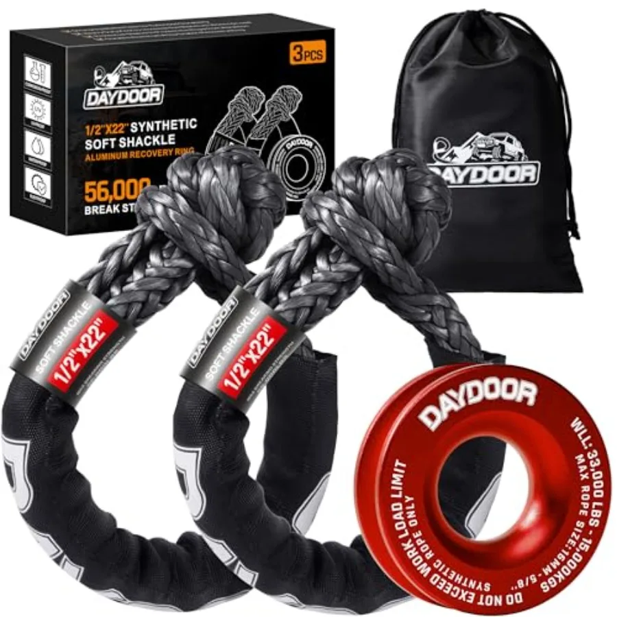 

56000 LBS Soft Shackle Recovery Kit with 1/2 x 22 Design and 7075 Aluminum Snatch Ring Ideal for Off-Road Recovery in Jeep Wran