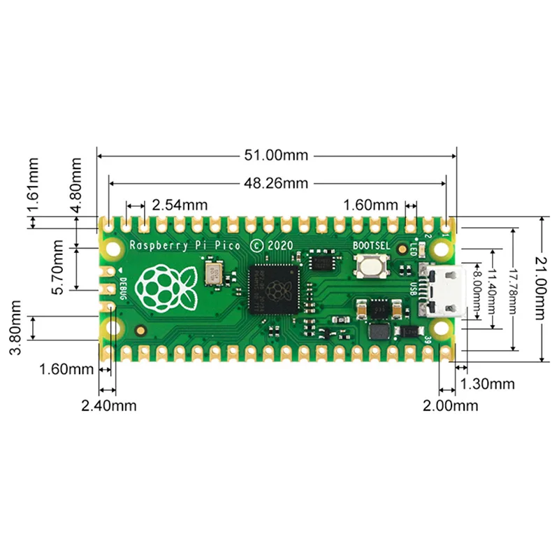 Raspberry Pi Pico RP2040 Microcontroller Chip Dual-Core 264KB ARM Cortex M0+ Processor Low-Power