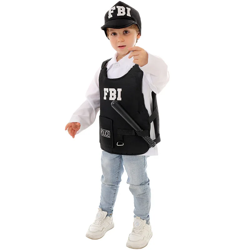 America FBI Agent Costumes Set Accessories for Kids Dress Up SWAT Police Halloween Costume Cosplay