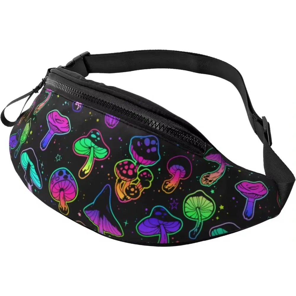 

Bright Psychedelic Mushrooms Fanny Pack for Men Women Adjustable Belt Bag Casual Waist Pack for Travel Hiking Running Cycling