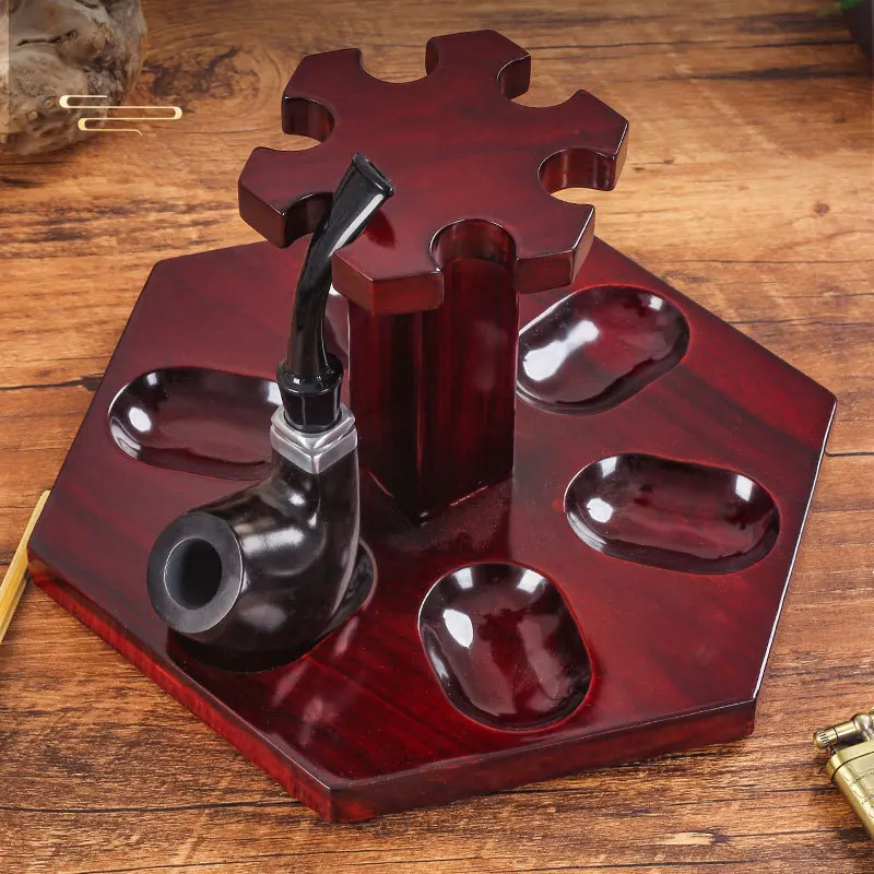 6 Pipes Wood Racks Display Holder Half-round Romanesque Style Detachable Tobacco Pipe Stand Rack Smoking Accessories