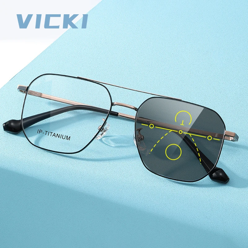 

VICKI Мужские сверхлегкие очки в металлической оправе с двойным мостом, персонализированные мультифокальные линзы по рецепту с защитой от синего света, 98434