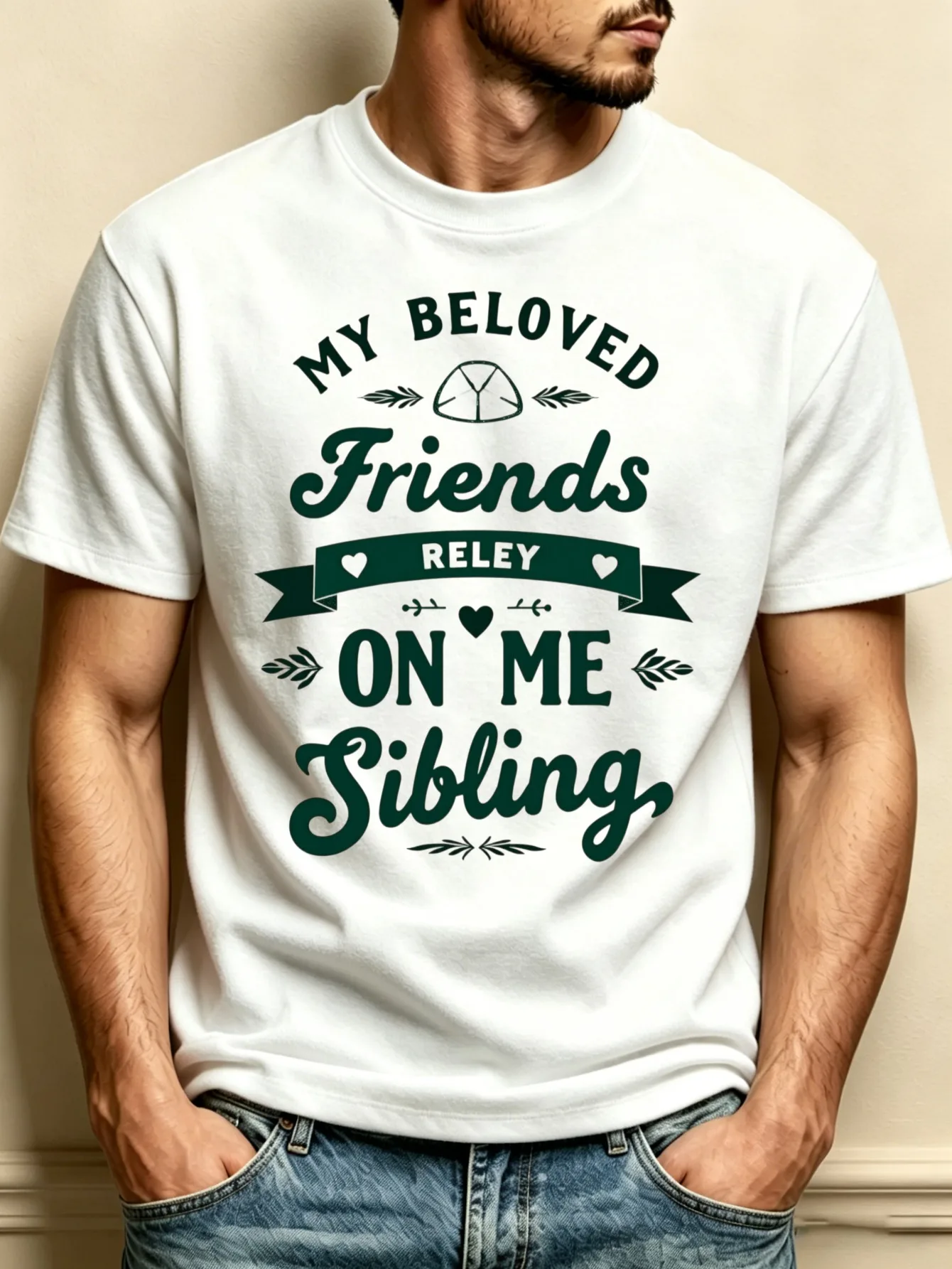 Vintage Typography Design Men's Crew Neck T-Shirt, Loose Fit, Pure and Stylish, Versatile, Soft and Comfortable Fabric, Suitable for Daily Wear and Holiday Gifts. My Dear Friends, Count on Me. Brother and Sister Theme, Perfect for Family Gatherings and Celebrations. Ideal Gift for Brothers and Sisters and Close Friends during Thanksgiving, Christmas, and Birthday Season
