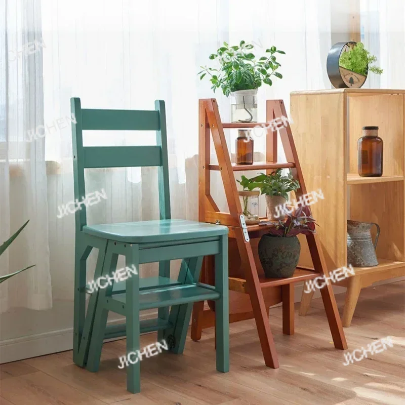 JC 室内クライミング用ハイチェア キッチン用無垢材頑丈なラダーチェア 多機能ラダースツール 折りたたみ式ステップラダー
