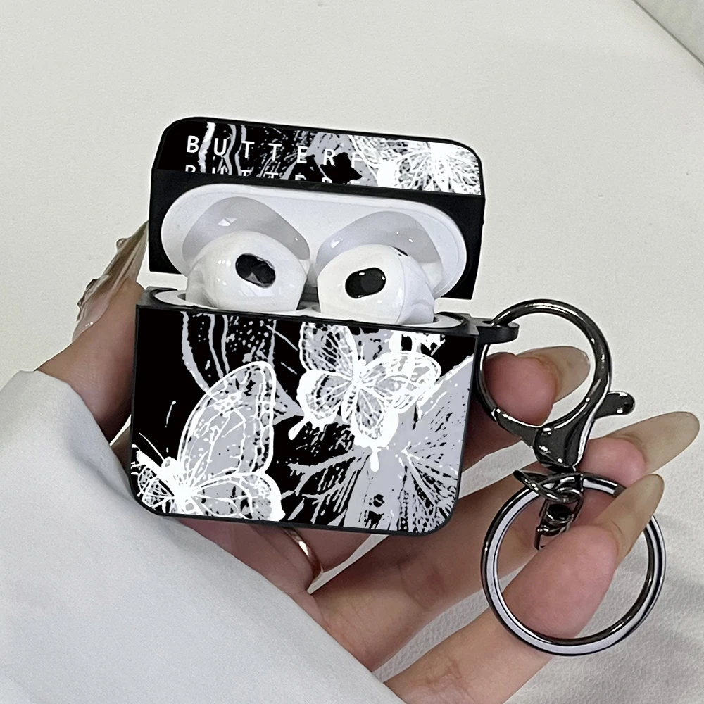 

White Graffiti Butterfly Pattern Earphone Case for AirPods Pro2/Pro3/Pro Headset Case for Apple AirPods 4/3/1/2 Cover With Hook