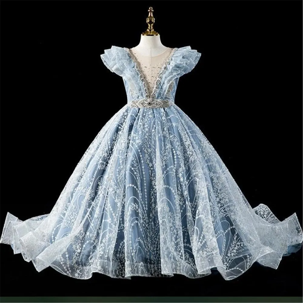 

Flower Girl Dress for Wedding Sequins Lace Evening Gown Princess Birthday Party First Communion Gown Children's Ceremony Dress