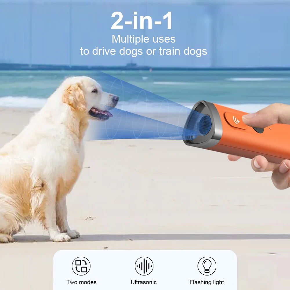 Ultrasonic Dog Repeller with Flashing Light Rechargeable High Power Handheld Dog Repellents Bark Deterrent Dog Training Device