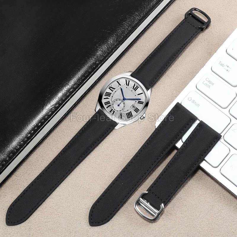 Correa de reloj para Cartier, correa de nailon para reloj Cartier Tank Must London Key Black Knight, accesorios de correa impermeables a prueba de sudor